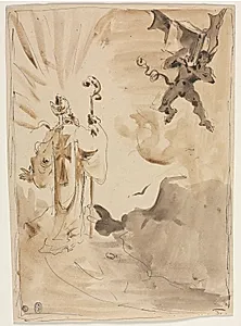 The Bishop and the Demon (recto) by Unknown Artist