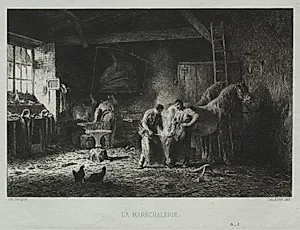 The Blacksmith Shop by Charles-Émile Jacque (French, 1813–1894)