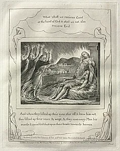 The Book of Job:  No. 7,  And When they had lifted up their eyes afar off and knew him not, they lifted up their voices and wept by William Blake (British, 1757–1827)