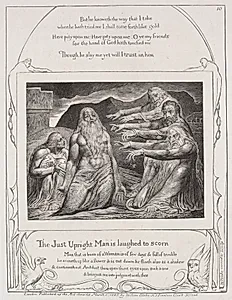 The Book of Job:  Pl. 10,  The just upright man is laughted to scorn by William Blake (British, 1757–1827)