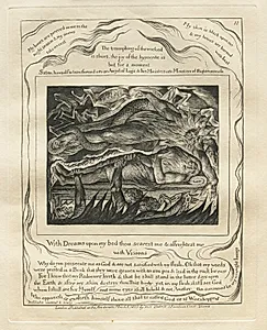 The Book of Job:  Pl. 11, With Dreams upon my bed thou scarest me and affrightest me / with Visions by William Blake (British, 1757–1827)