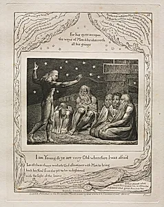 The Book of Job:  Pl. 12, I am Young and ye are very Old wherefore I was afraid by William Blake (British, 1757–1827)