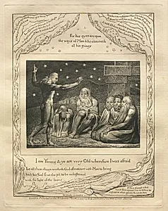 The Book of Job:  Pl. 12, I am Young and ye are very Old wherefore I was afraid by William Blake (British, 1757–1827)