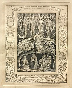 The Book of Job:  Pl. 14, When the morning Stars sang together, and all the / Sons of God shouted for  joy by William Blake (British, 1757–1827)