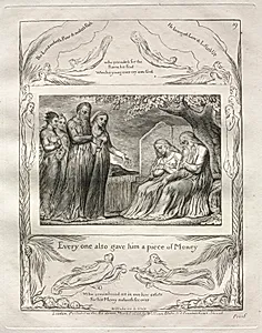 The Book of Job:  Pl. 19, Every one also gave him a piece of Money by William Blake (British, 1757–1827)