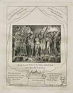 The Book of Job:  Pl. 21, So the Lord blessed the latter end of Job / more than the beginning by William Blake (British, 1757–1827)