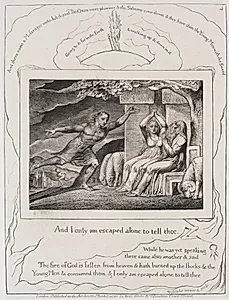 The Book of Job:  Pl. 4, and I only am escaped alone to tell thee by William Blake (British, 1757–1827)
