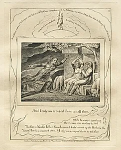The Book of Job:  Pl. 4, And I only am escaped alone to tell thee by William Blake (British, 1757–1827)