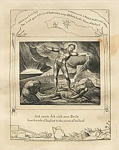 The Book of Job:  Pl. 6, And smote Job with sore Boils / from the sole of his foot to the crown of his head by William Blake (British, 1757–1827)