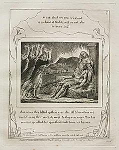 The Book of Job:  Pl. 7, And when they lifted up their eyes afar off and knew him not / they lifted up their voices and wept by William Blake (British, 1757–1827)