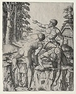 The Climbers (Three Figures from Michelangelo's Battle of Cascina) by Marcantonio Raimondi (Italian, 1470/82–1527/34)