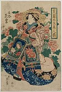The Courtesan Hanamurasaki of the Tsuchiya (from the series Beauties in their Finery amid Mallow Flowers) by Keisai Eisen (Japanese, 1790–1848)