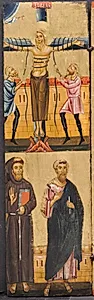 The Crucifixion of St. Andrew, with St. Francis and St. Paul below by Berlinghiero (Italian, before 1242)