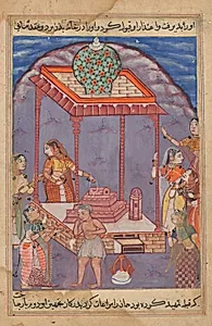 The destitute Mukhtar meets his wife Maimuna at a holy shrine, from a Tuti-nama (Tales of a Parrot): Twenty-fifth Night by Unknown Artist
