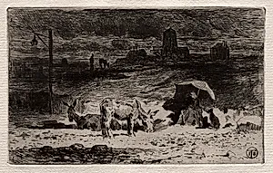 The Donkeys at the Hill of the Cailles by Félix Hilaire Buhot (French, 1847–1898)