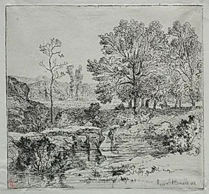 The Edge of the Forest.  The Shrimp Fisherman by Louis Hector François Allemand (French, 1809–1886)