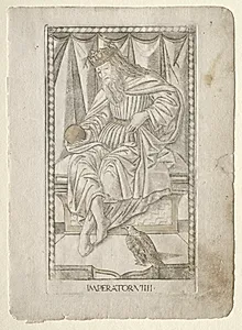 The Emperor (from the Tarocchi, series E: Conditions of Man, #9) by Master of the E-Series Tarocchi (Italian, 15th century)