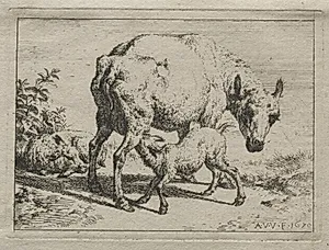The Ewe and Two Lambs by Adriaen van de Velde (Dutch, 1636–1672)