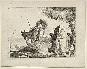 The Flight into Egypt:  The Flight with the Madonna at Right Supported by Angels by Giovanni Domenico Tiepolo (Italian, 1727–1804)