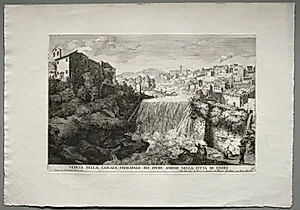 The Fountains of Rome (Le fontane di Roma), Book IV, plate 27: View of the Principal Cascade of the River Aniene in the City of Tivoli (Veduta della Cascata Principale del Fiume Aniene nelle citta di Tivoli)