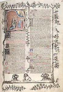 The Gotha Missal:  Fol. 11r, Offering of the Souls;  Bas-de-Page, Lions  by Master of the Boqueteaux (French)