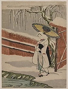 The Heron Maiden Standing Beneath a Willow Tree by Suzuki Harunobu (Japanese, 1724–1770)