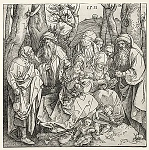 The Holy Family with Two Musician Angels by Albrecht Dürer (German, 1471–1528)
