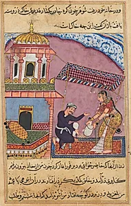 The husband berates his wife for purchasing gravel instead of sugar, from a Tuti-nama (Tales of a Parrot): Eighth Night by Unknown Artist