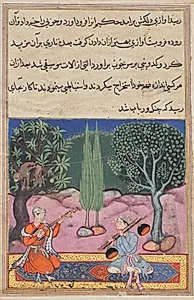 The invention of musical instruments from the intestines of a monkey, from a Tuti-nama (Tales of a Parrot): Fourteenth Night by Unknown Artist