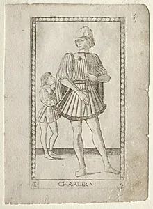 The Knight (from the Tarocchi, series E: Conditions of Man, #6) by Master of the E-Series Tarocchi (Italian, 15th century)