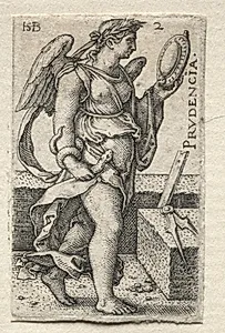 The Knowledge of God and the Seven Cardinal Virtues:  Prudence - Prudencia by Hans Sebald Beham (German, 1500–1550)