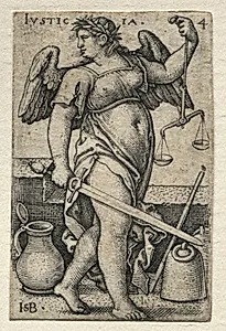The Knowledge of God and the Seven Cardinal Virtues:  Justice - Justicia by Hans Sebald Beham (German, 1500–1550)