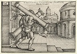 The Labors of Hercules: Hercules and the Columns of Gades by Hans Sebald Beham (German, 1500–1550)