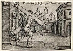 The Labors of Hercules:  Hercules Carrying the Columns of Gades by Hans Sebald Beham (German, 1500–1550)