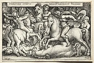 The Labors of Hercules: Hercules Conquering Troy by Hans Sebald Beham (German, 1500–1550)