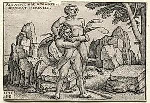 The Labors of Hercules: Hercules Crushing Antaeus by Hans Sebald Beham (German, 1500–1550)