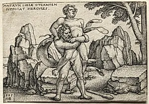 The Labors of Hercules: Hercules Crushing Antaeus by Hans Sebald Beham (German, 1500–1550)