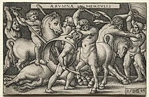 The Labors of Hercules: Hercules Defeating the Centaurs by Hans Sebald Beham (German, 1500–1550)