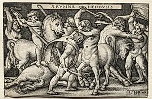 The Labors of Hercules:  Hercules Defeating the Centaurs by Hans Sebald Beham (German, 1500–1550)