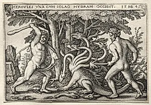 The Labors of Hercules:  Hercules Killing the Lernean Hydra by Hans Sebald Beham (German, 1500–1550)