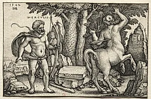The Labors of Hercules:  Hercules Shooting Nessus by Hans Sebald Beham (German, 1500–1550)
