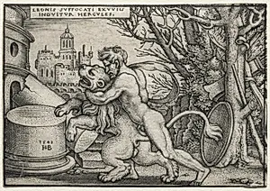 The Labors of Hercules:  Hercules Strangling the Nemean Lion