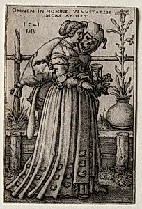 The Lady of Death Masquerading as a Fool by Hans Sebald Beham (German, 1500–1550)