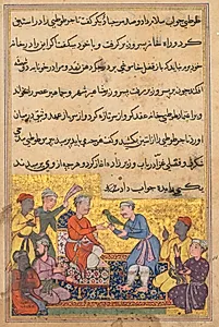 The magic parrot of the merchant talks to the vizier’s son, from a Tuti-nama (Tales of a Parrot): Tenth Night