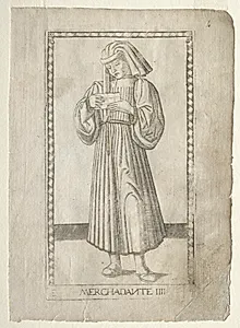 The Merchant (from the Tarocchi, series E: Conditions of Man, #4) by Master of the E-Series Tarocchi (Italian, 15th century)