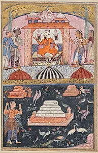 The merchant hears of his wife’s unfaithfulness (above); the unfaithful wife performs penance by plucking her hair (below), from a Tuti-nama (Tales of a Parrot): First Night by Unknown Artist
