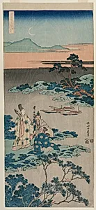 The Minister Toru Daijin Standing by a Lake Beneath a Crescent Moon, from the series A True Mirror of Chinese and Japanese Poetry
