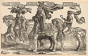 The Nine Heroes:  Hector of Troy, Alexander of Macedon, Julius Caesar by Lucas van Leyden (Dutch, 1494–1533)