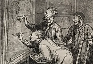 The Paintings Exhibition of 1868: Giving it the last touch by Honoré Daumier (French, 1808–1879)