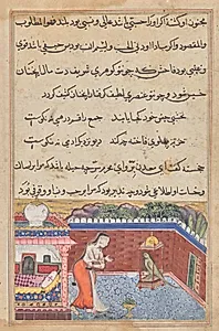 The parrot addresses Khujasta at the beginning of the thirty-first night, from a Tuti-nama (Tales of a Parrot) by Unknown Artist